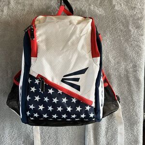 Easton Youth Baseball Backpack Game Ready Style White Blue Stars 20 Inches Tall